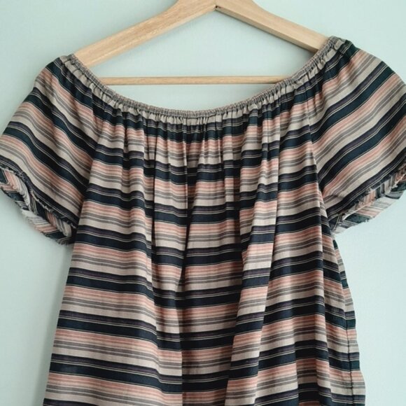 LUCKY BRAND Off-Shoulder Stripped Boho Folk Top Raw Hem Sz S Flawed - Picture 9 of 13